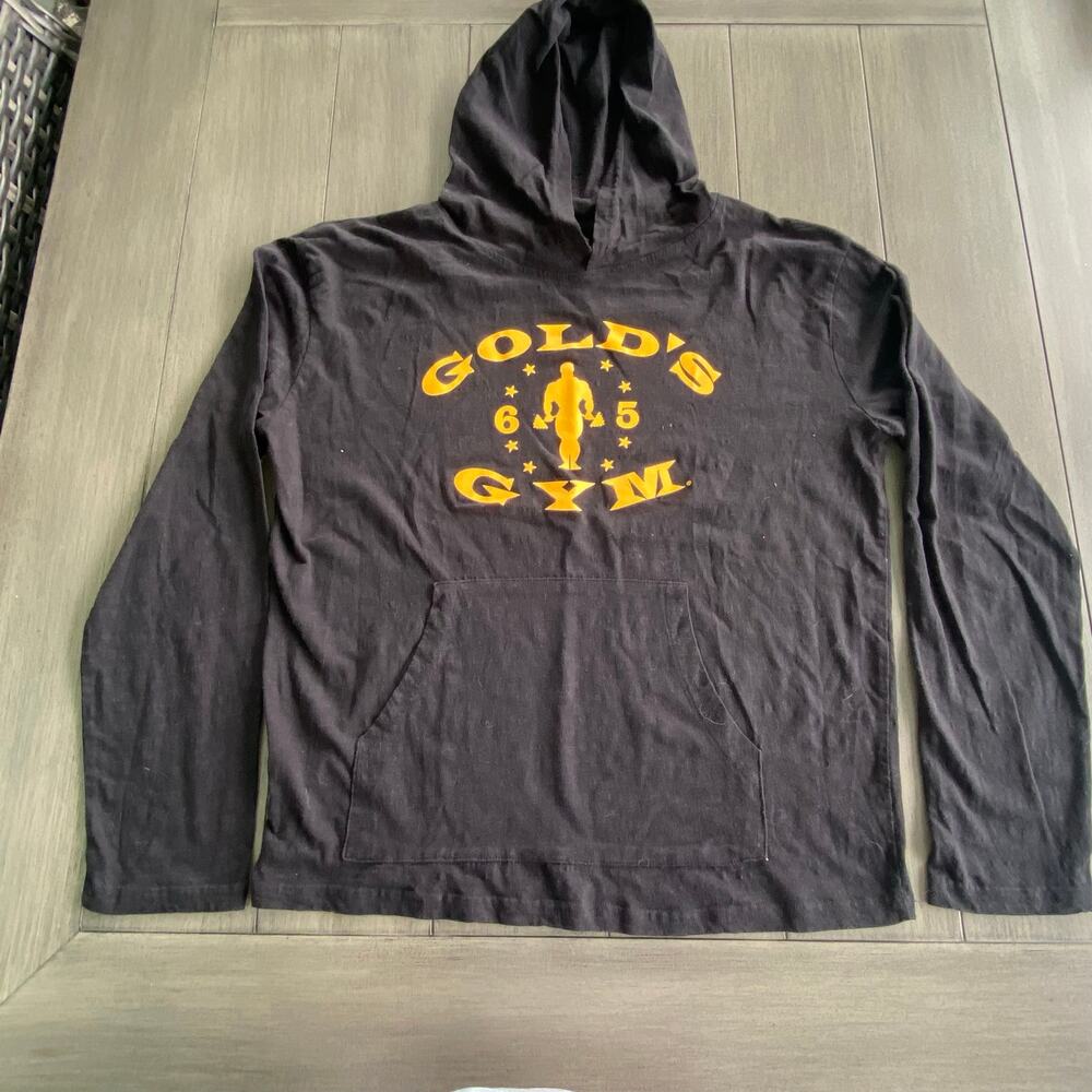 Gold’s Gym Pullover Hooded Long Sleeve • Medium • Black/Yellow • 100% Cotton
